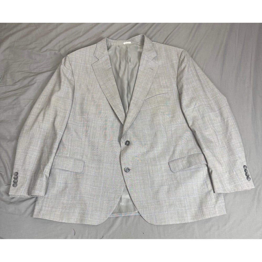 Peter Millar Grey Glen Plaid Virgin Wool Sport Coat Blazer 50R Made in Portugal